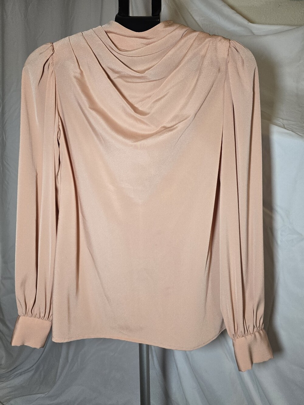 Vintage Saks Fifth Avenue Peach Draped Mock Neck Long-Sleeve Blouse